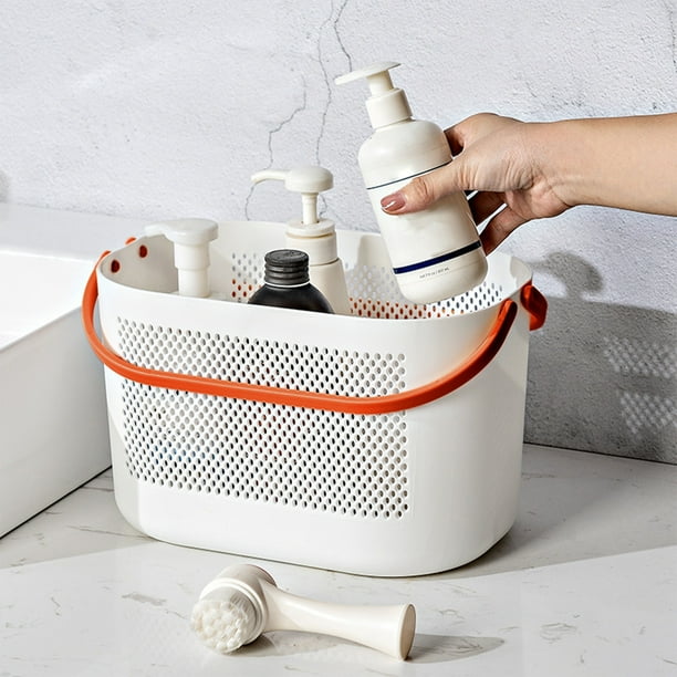 Cesta de baño de plástico grueso con asa | Organizador multiusos para ducha | Cesta para fruta y ropa sucia con orificios de drenaje | 16 x 15 x 25 cm