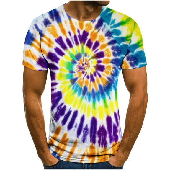 Njoeus Basic Tops Tee Shirts Mens Men's T-Shirt Abstract Tie-Dyed Blouses Short Sleeve Round Neck Fashion Casual Daily Holiday T-Shirt Top Blouses Summer Tops for Teens