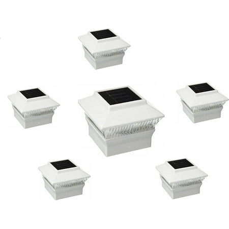 

6 Pack Solar 4X4 Fence Post Cap Light with One LED Bulbs WHITE Garden Square Shape Cap Light