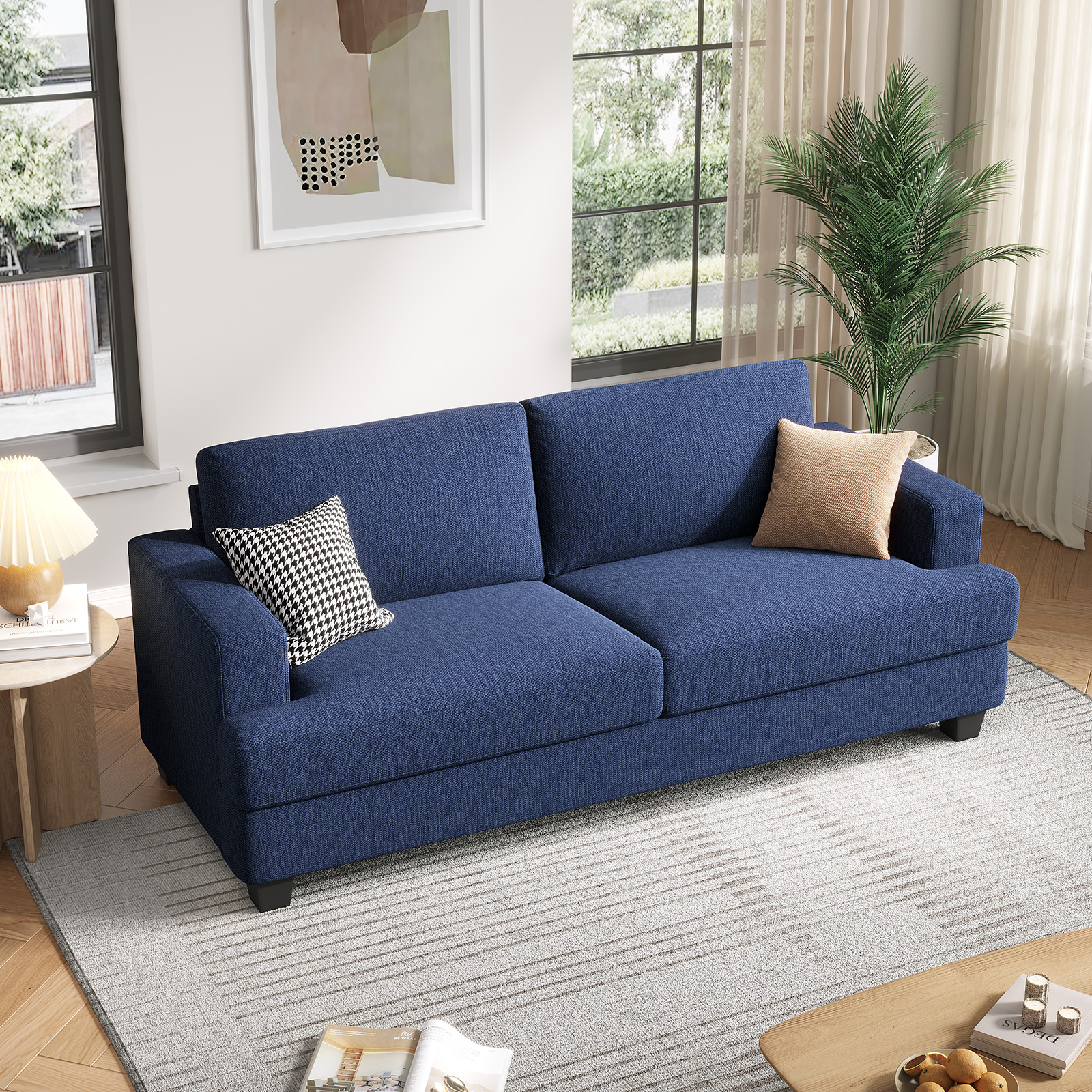 BLAZANT 84” Loveseat Sofa, High Resilience Loveseat Sofa, Linen Fabric 2 Seat Sofa Couch with Wooden Frame& Upholstered Cushion, Modern Deep Seat Sofa for Bedroom Office