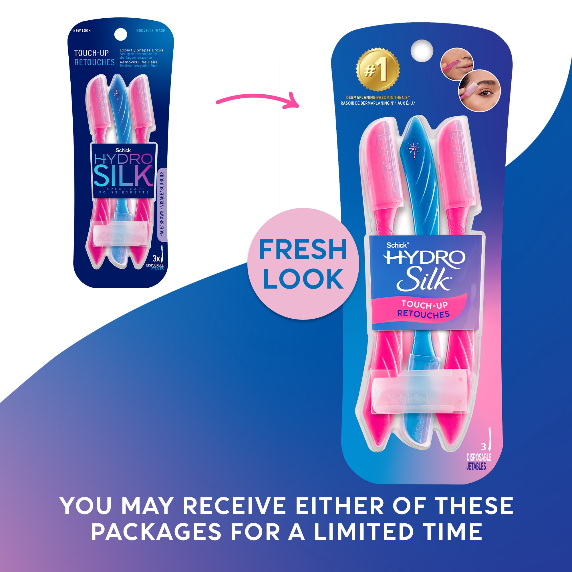 (4 pack) Schick Hydro Silk Touch-up Manual Dermaplaning Razor with Precision Cover, 3 Ct, Women’s Face Razor