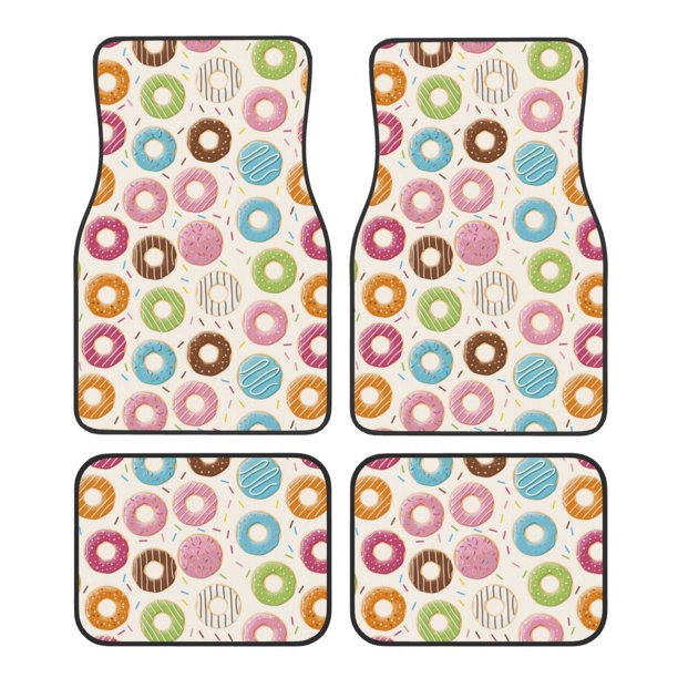 Fotbe Colorful Donuts Juego de 4 Tapetes para Auto con Estampado – Alfombrillas de Goma Reforzada, Diseño Antideslizante, Protección para Todo el Año – Vehículos, Autos, Camionetas y SUVs