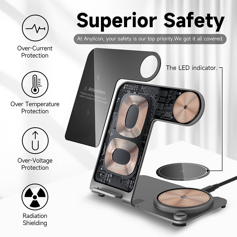 Wireless Charger, Aluminum Alloy 3 in 1 Wireless Charging Station for Apple iPhone/iWatch/Airpods,iPhone 14,13,12,11 (Pro, ProMax)/XS/XR/XS/X/8(Plus),iWatch8/7/6/SE/5/4/3/2,AirPods 3/2/pro