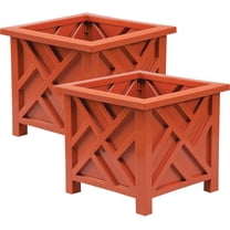 Terra Cotta Chippendale Planter Boxes - Set of 2 | Elegant Outdoor Planters | Durable Polypropylene | Lattice Pattern | Tool-Free Assembly | 14.75" and 11.5" Sq. | Holds 22 lbs Each