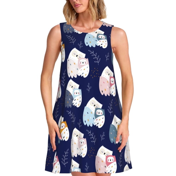 Disketp Mom And Baby Owls para Vestido sin Mangas para Mujeres, Vestidos de Verano para Mujeres, Casual y Holgado para la Playa