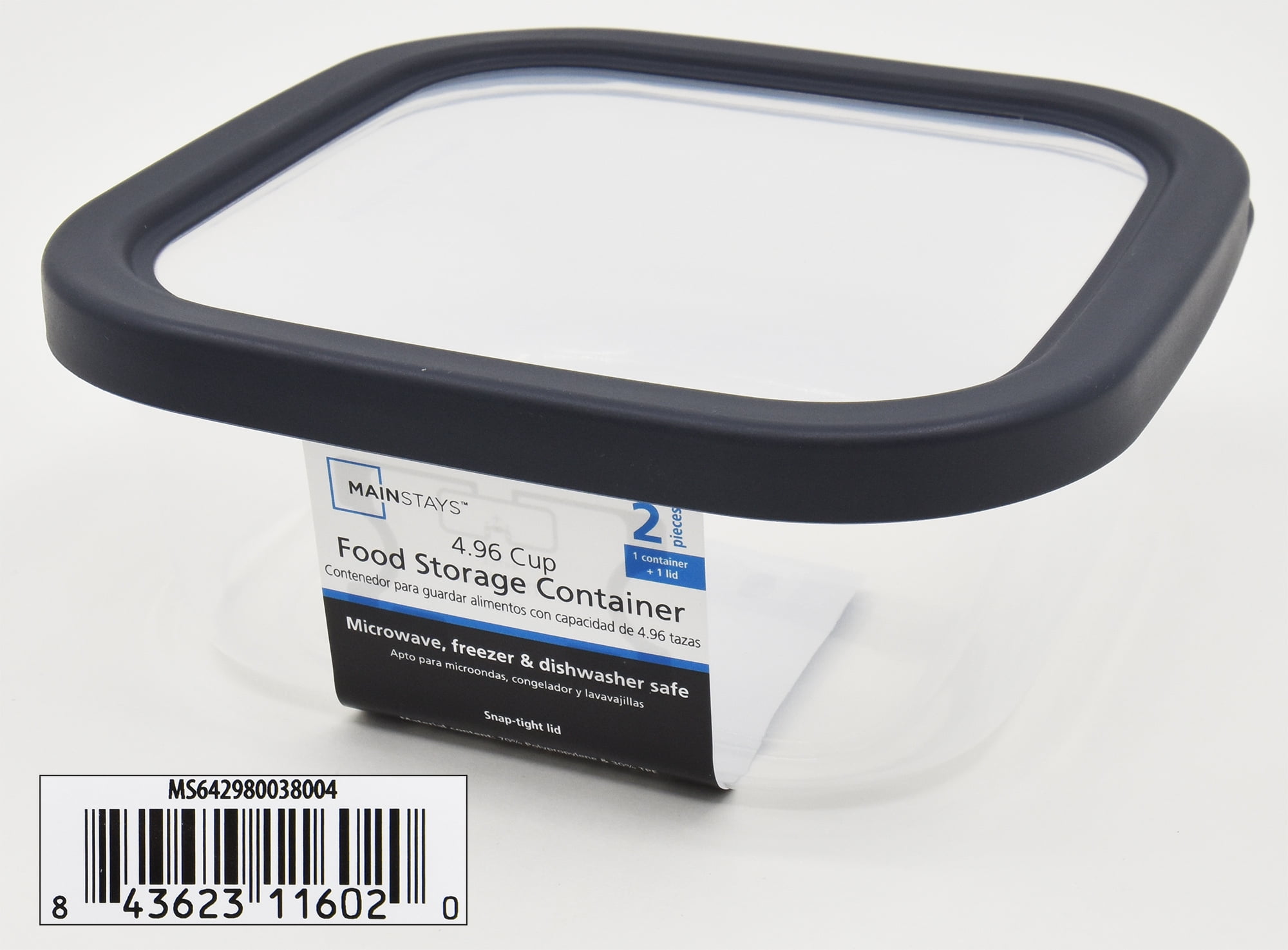 (4 pack) Mainstays Durable Food Storage Container Gray Plastic 4.96 Cup (2 Count)