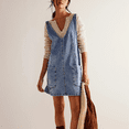 thumbnail image 4 of Salopette Courte en Denim pour Femmes, Bretelles Réglables, Jupe-Short à Taille Haute, Combinaison-Robe Décontractée en Jean, Bleu Pâle, S, 4 of 7