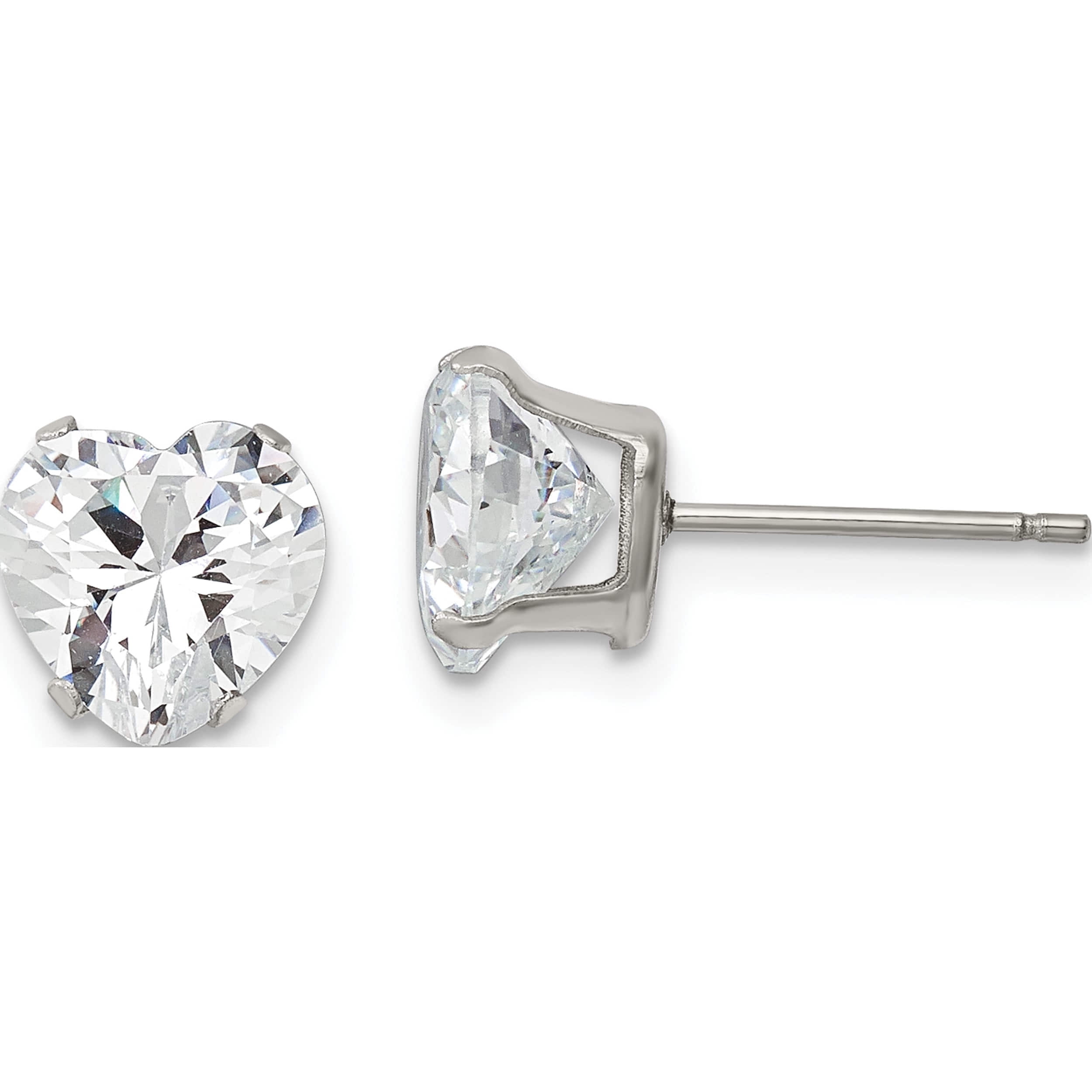 Stainless Steel Polished 8mm Heart Cz Stud Post Earrings (8.19 X 7.9) Made  In China sre1079