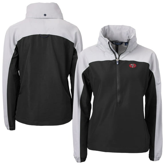 Women's Cutter & Buck Black San Francisco 49ers  Charter Eco Recycled Half-Zip Hooded Anorak Jacket