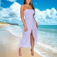 thumbnail image 4 of Otvok Women's Strapless Stretch Dress Solid Color High-Split Elastic Wrinkle Dress, Summer Dresses for Women, 4 of 6