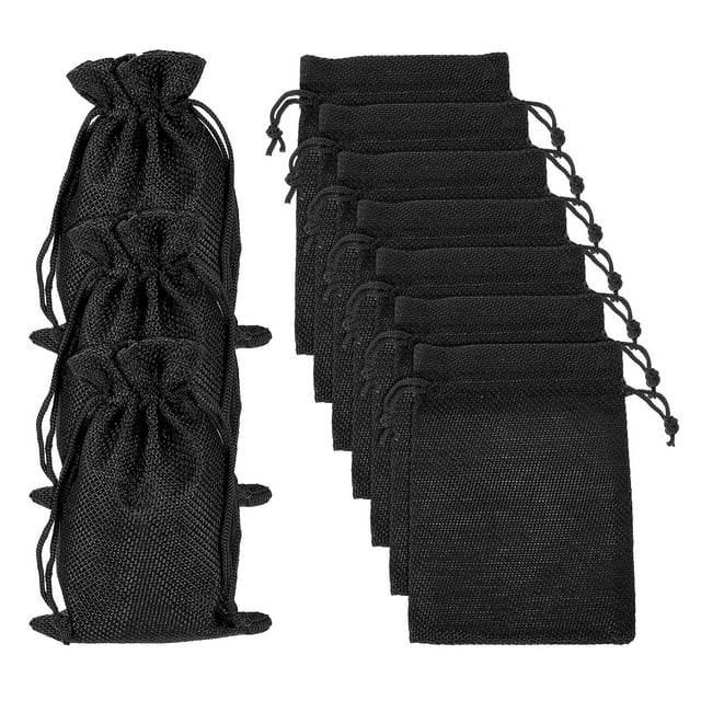 Bolsas de Yute Uxcell con Cordón, Sacos de Favor, Bolsas de Joyería para Regalos, Negros