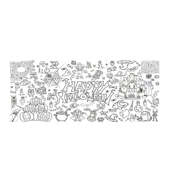 Interactive Coloring Tablecloth For Children With Pumpkin And Castle Patterns High-Quality Waterproof Paper 183*76Cm Party Decor
