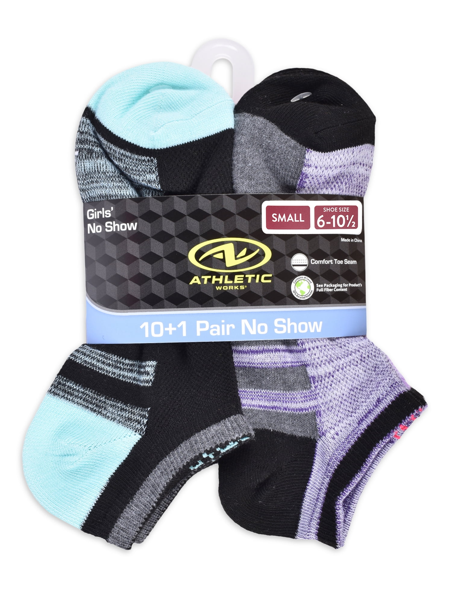 Athletic Works Girls Socks, 11-Pack, Sizes S to L