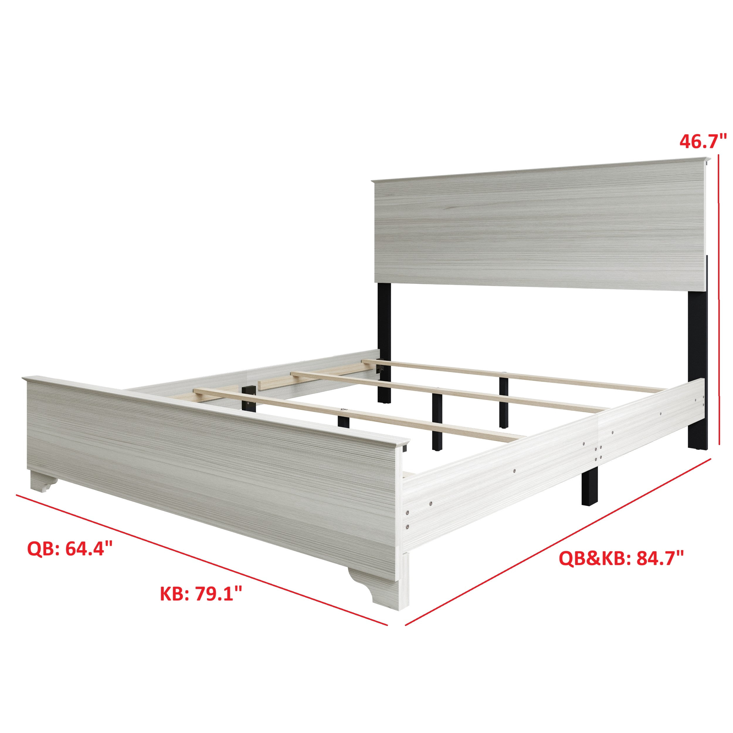 Home Design Harley King Panel Bed Frame With Wood Headboard & Footboard, Require Box Spring, Light Gray, Easy Assembly