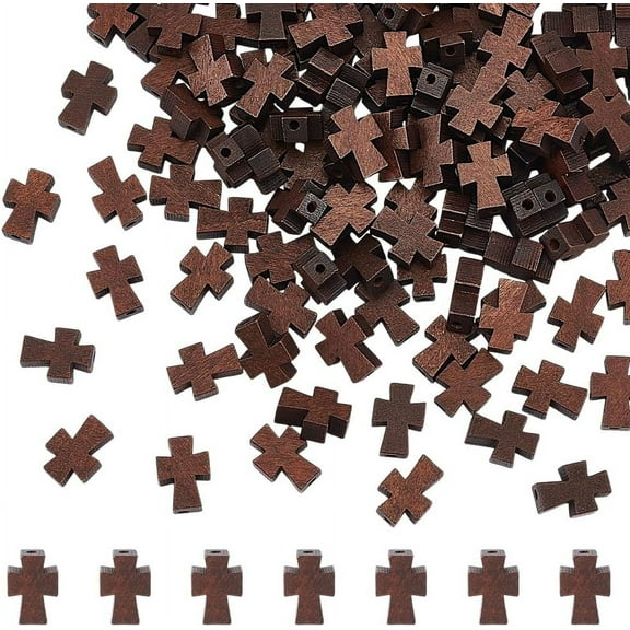 120Pcs Wood Cross Beads Natural Wooden Brown Beads Cross Spacer Beads Natural Unfinished Wood Loose Beads Cross Pendants Beads for Necklace Bracelet Jewelry Making Beading Supplies