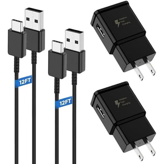 xixishop Type C Charger Fast Charging, USB C Android Phone Wall Charger Block & 12ft Charge Cable Cord, for Samsung Galaxy S25/S24/S23/S22/S21/S20/S10 Plus/S10E/S9/S8/S21 Ultra Note 8/9/10/20 etc