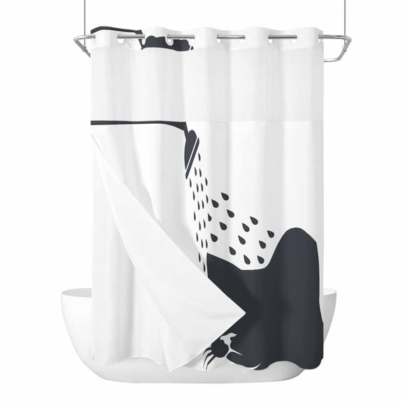 No Hook Shower Curtains with Snap-in Liner Set, Cats Showering Waterproof Hotel Style Bathroom Shower Curtain, Modern Abstract Art Funny Animals Breathable Mesh Top Window Bath Curtains 72''x84''