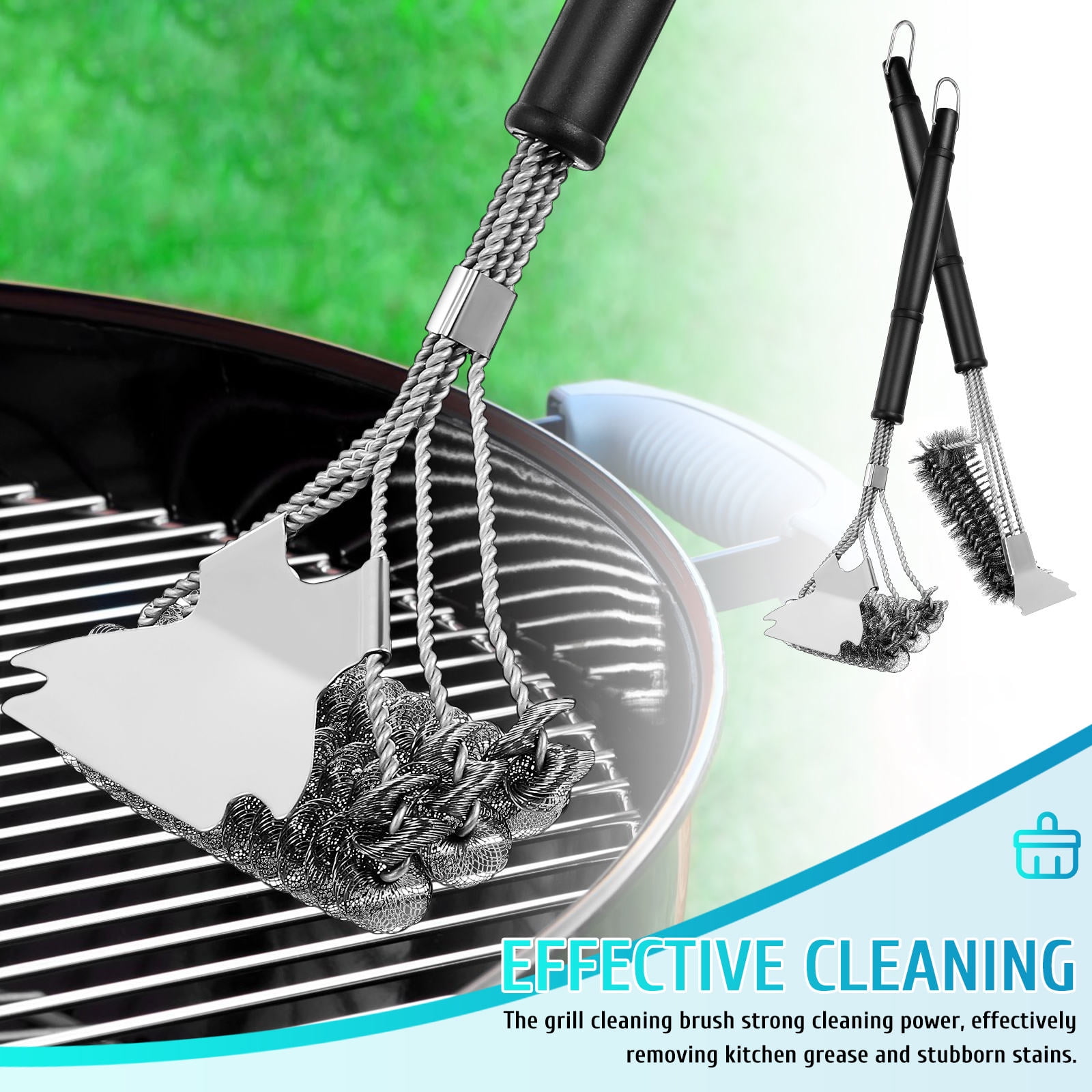 Mobestech 2-Pack Outdoor Grill Brush Set with Steel Wire Bristles and Strong Polypropylene Handle for Easy Cleaning