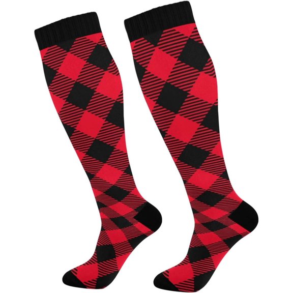 GZHJMY Buffalo Plaid Compression Socks, Women Men Long Stocking (20-30mmHg), Travel Knee High Stockings for Athletic Sports,Running,Cycling,Nursing