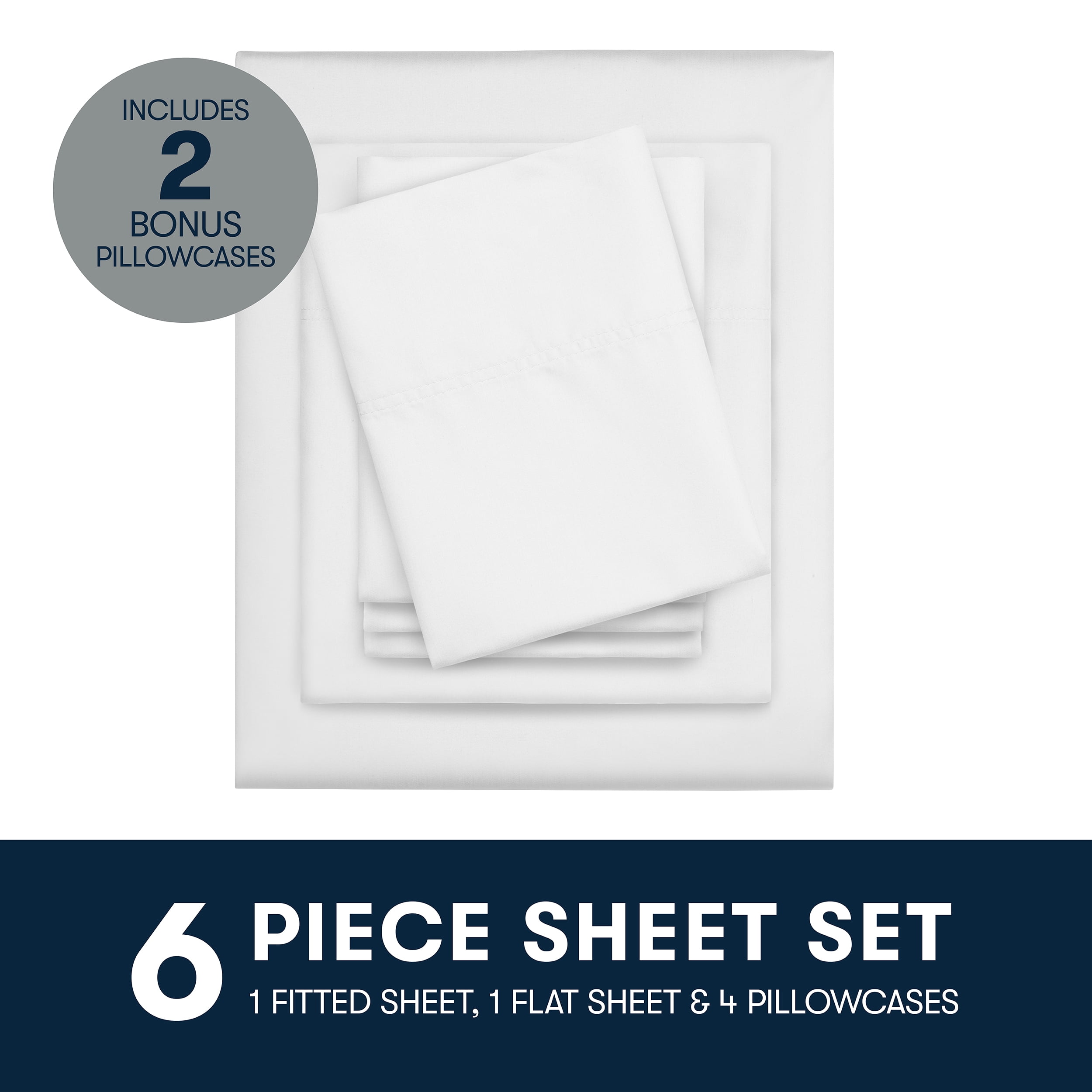Serta 6-Piece 800 Thread Count White Cotton Rich Adult Bed Sheet Set, King - Deep Pocket