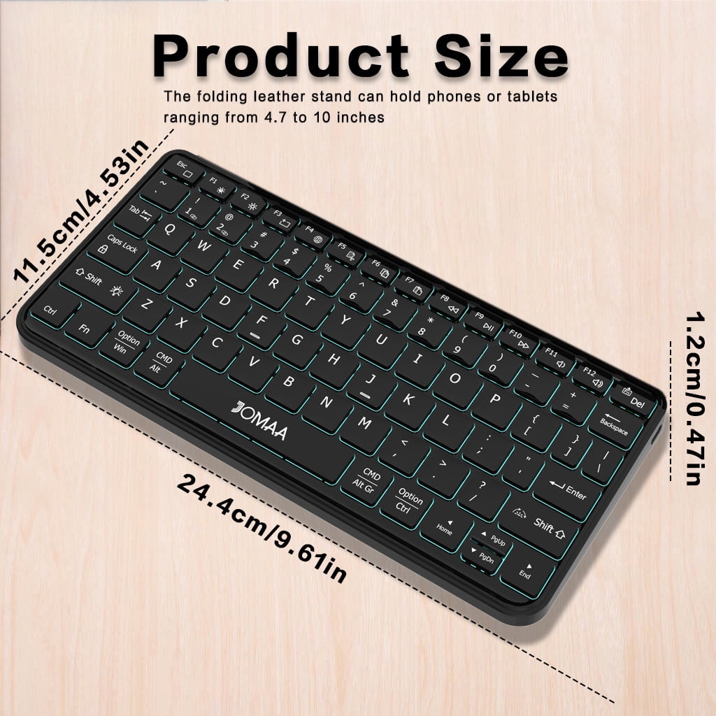 Mini Dual Bluetooth Keyboard with Any-Angle Kickstand & Leather Cover, Wireless Backlit Keyboard for Cell Phone, Ultra-Slim Portable, Rechargeable