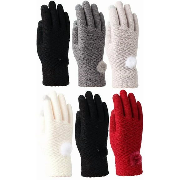 Women's Fleece Lined Acrylic Magic Glove with Touchscreen Technology 6 Pair Fur Pom Pom-1