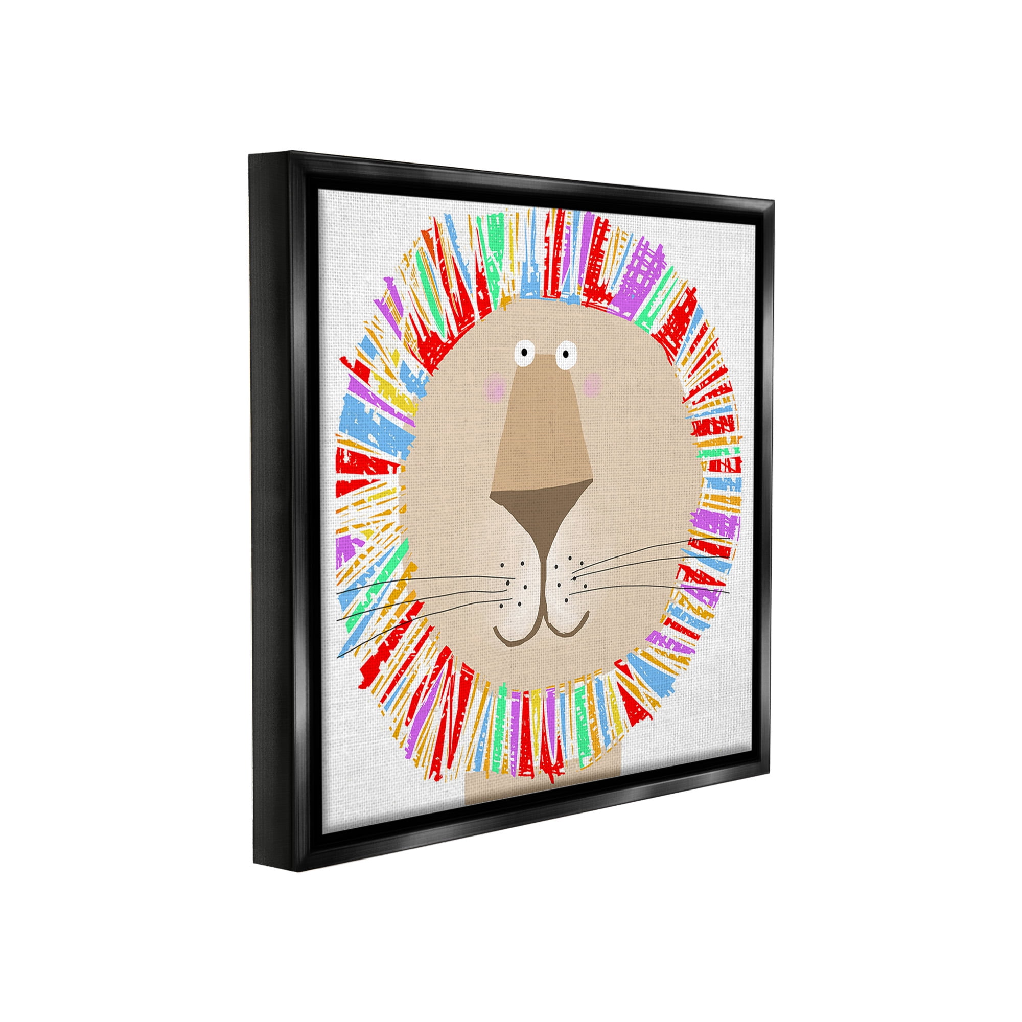 Stupell Industries Lion with Rainbow Mane Animals & Insects Painting Black Floater Framed Canvas Art Print Wall Art, 25 x 25