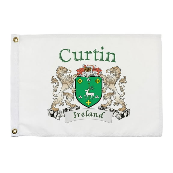 Curtin Irish Coat of Arms Small White Flag - 16"x10.5" inches
