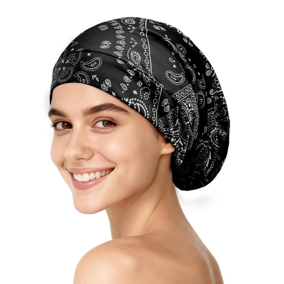 Greenpod Mulberry Silk Hair Bonnet for Sleeping Women Men, Real Silk Lining, Not Satin, Stay On All Night Sleep Bonnet with Adjustable Strap for Curly Short Long Fine Hair, Black