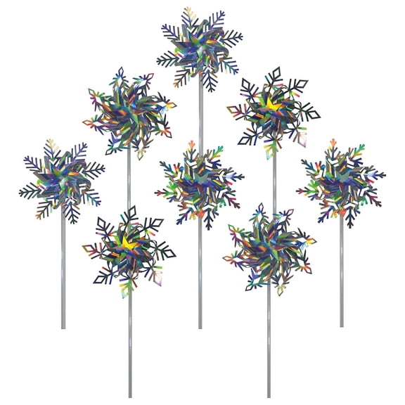 In the Breeze 2690 — Snowflake Pinwheels (8 Pieces) - High-Quality Holographic Mylar Pinwheel Spinners