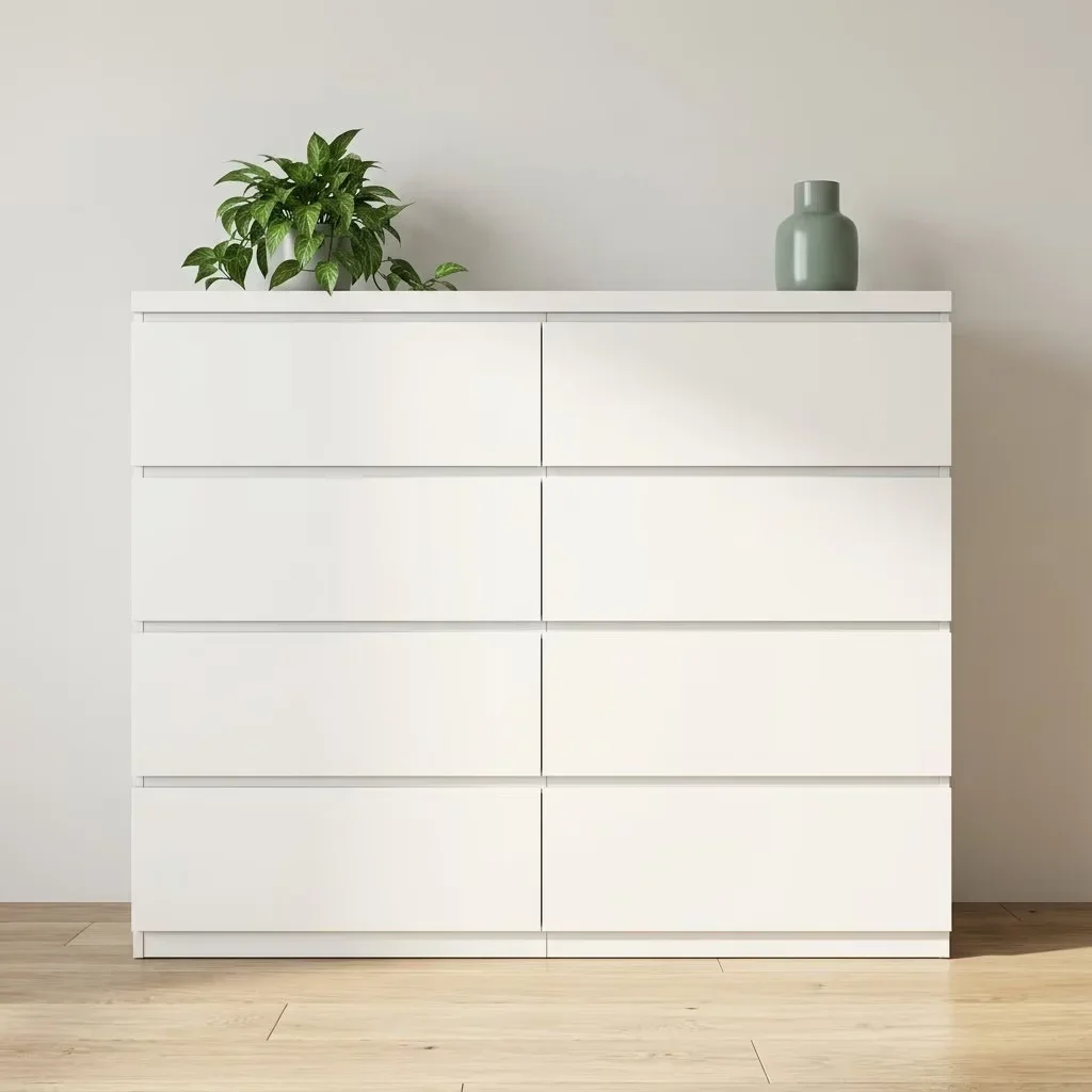 Hosnnlie White 8-Drawer Contemporary Storage Chest with Flush-Front Design & Smooth Tracks Multi-Purpose Unit for Bedroom or Entryway