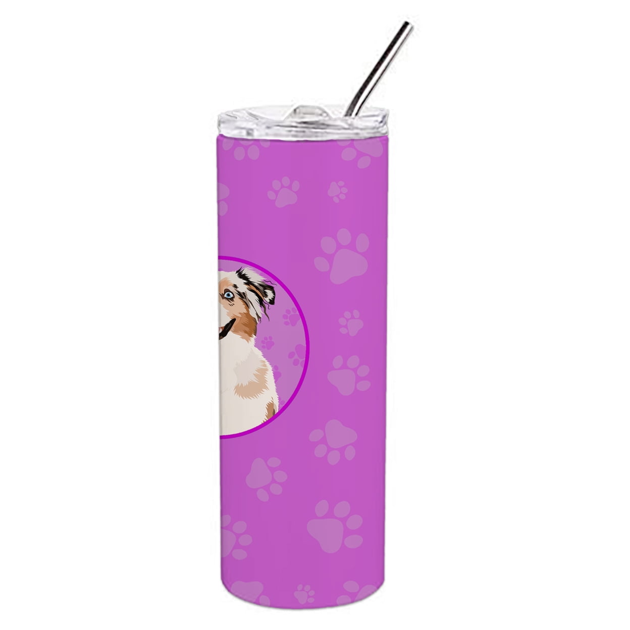 Carolines Treasures WDK1235TBL20 Australian Shepherd Red Merle Tricolor Design2 Stainless Steel 20 oz Skinny Tumbler