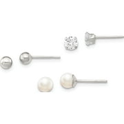 Sterling Silver Post 3Pc Stellux Crystal And Fwc Pearl Earring Set (5 X 5) Made In United States qe9577set