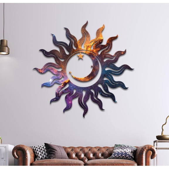Galaxy Sun Moon Metal Wall Art, Celestial Decorative Wall Decor