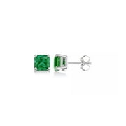 PJ JEWELRY 10k White Gold Plated 4 Ct Princess Cut Created Emerald Stud Earrings