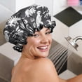 thumbnail image 5 of Shower Caps,Black and White Dinosaur Pattern Waterproof Shower Cap for Women 4 Pieces,Double Reusable Hair Cover for Shower PEVA Elastic Stretch Hem, 5 of 7
