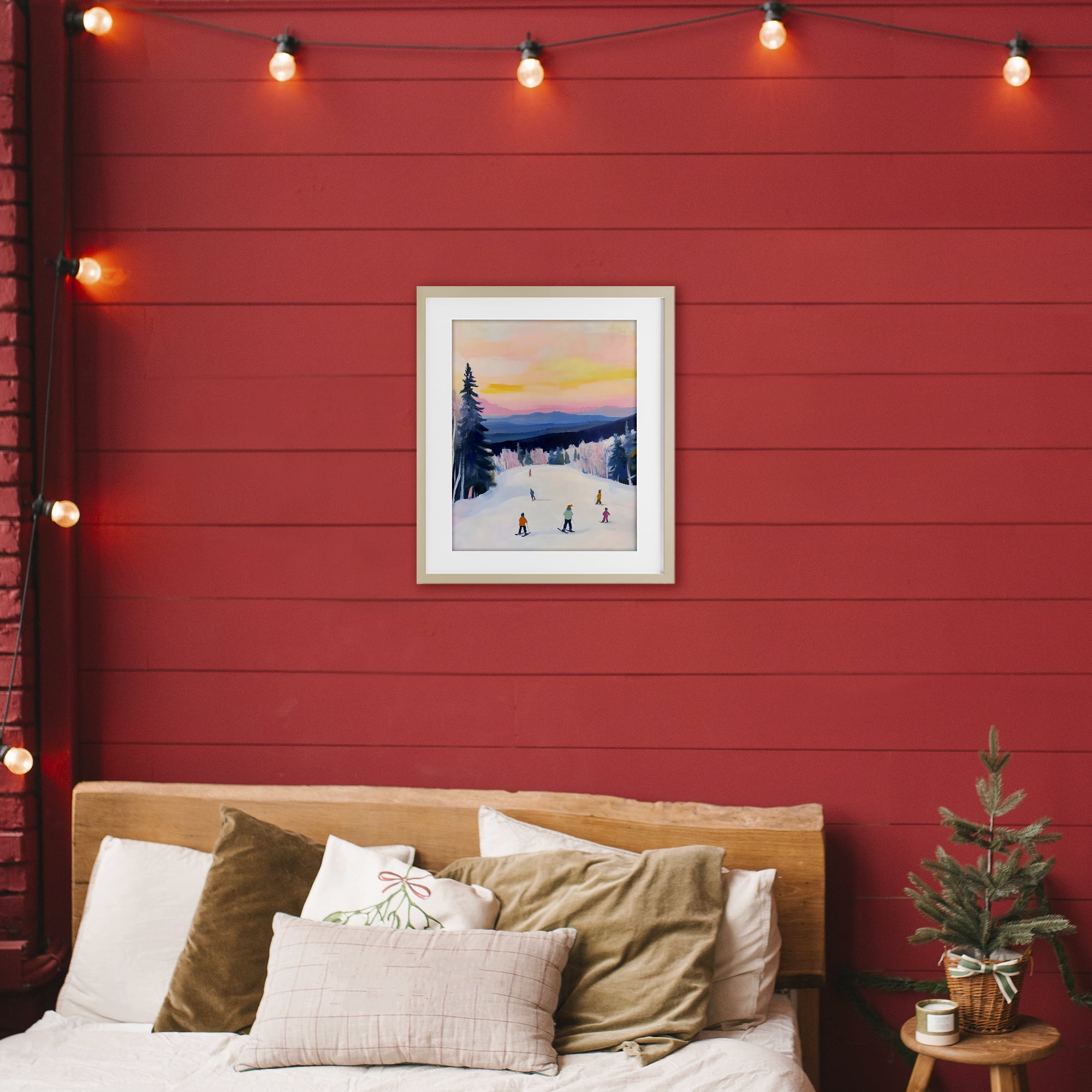 Stupell Industries Snowy Mountain Skiers at Sunset Birch Framed Print Under Glass, design by The Prints Vibe