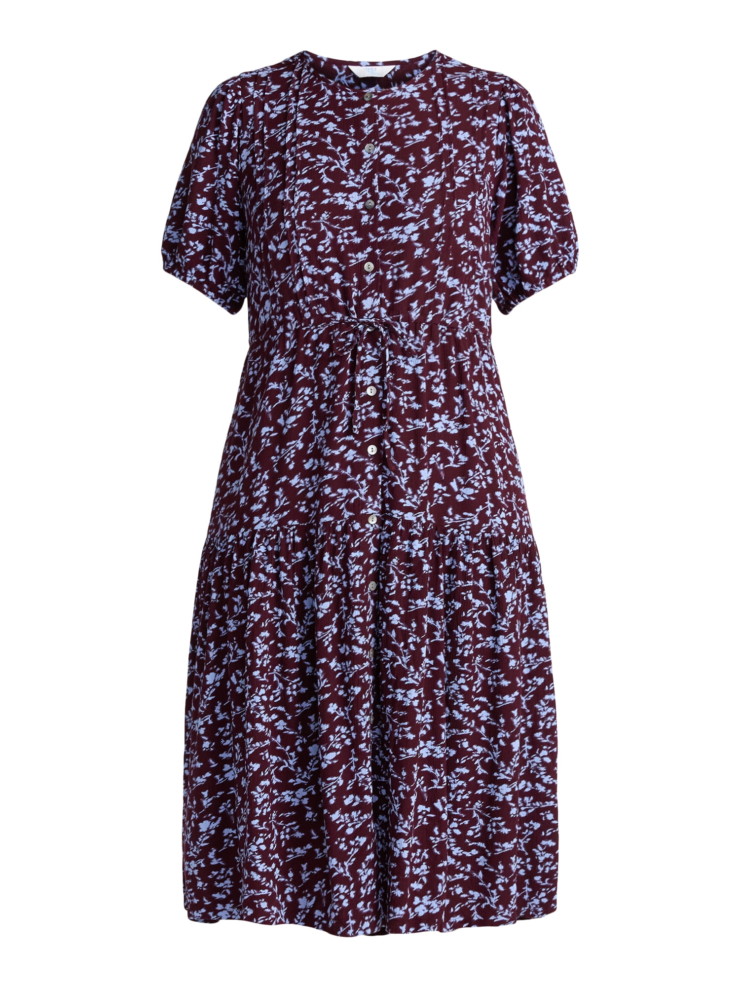 Time and Tru Women's Midi Shirtdress with Short Sleeves, Sizes XS-XXXL
