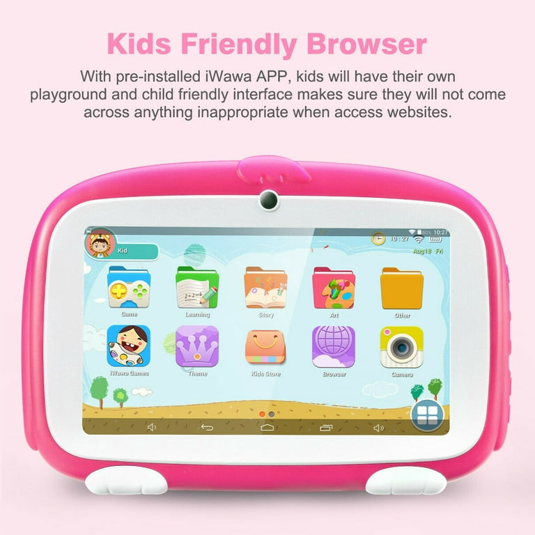 Excelvan Q738 7 inch Kids Tablets 1GB RAM 16GB ROM Android 9.0 Kid-Proof  Case Dual Camera WiFi USB,Pink