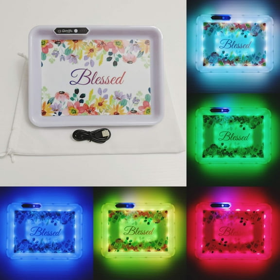 LED Light Up Kitchen ServingTray for Multiple Use 11"x8" Inch Size with Suede Bag (WHITE)