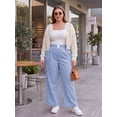 thumbnail image 3 of Cueply Women's Plus Size Cotton Woven Plaid Wide Leg Pants with Pockets Elastic Waist Casual Lounge Pants, 3 of 8