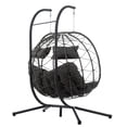 thumbnail image 4 of YIORTWO 2 Person Swing Egg Chair with Sturdy Stand & Fluffy Cushion, Double Hand-Woven Wicker Rattan Hanging Egg Chairs, Porch Swing Loveseat for Indoor Outdoor, Dark Grey, 4 of 12