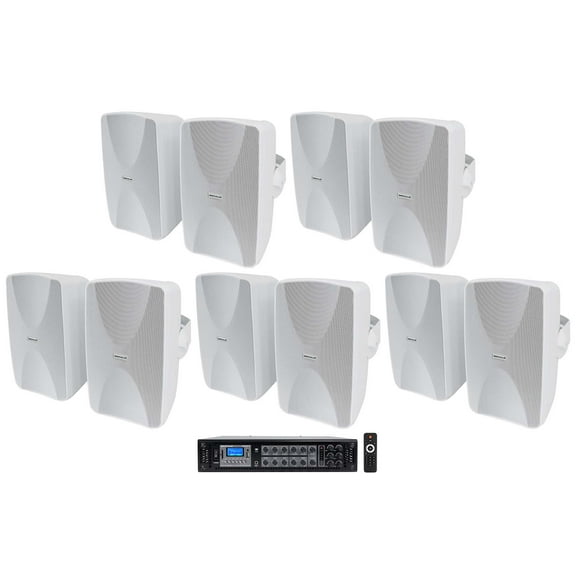 Rockville 6-Zone Commercial/Restaurant Bluetooth Amp 10 White 6.5" Wall Speakers