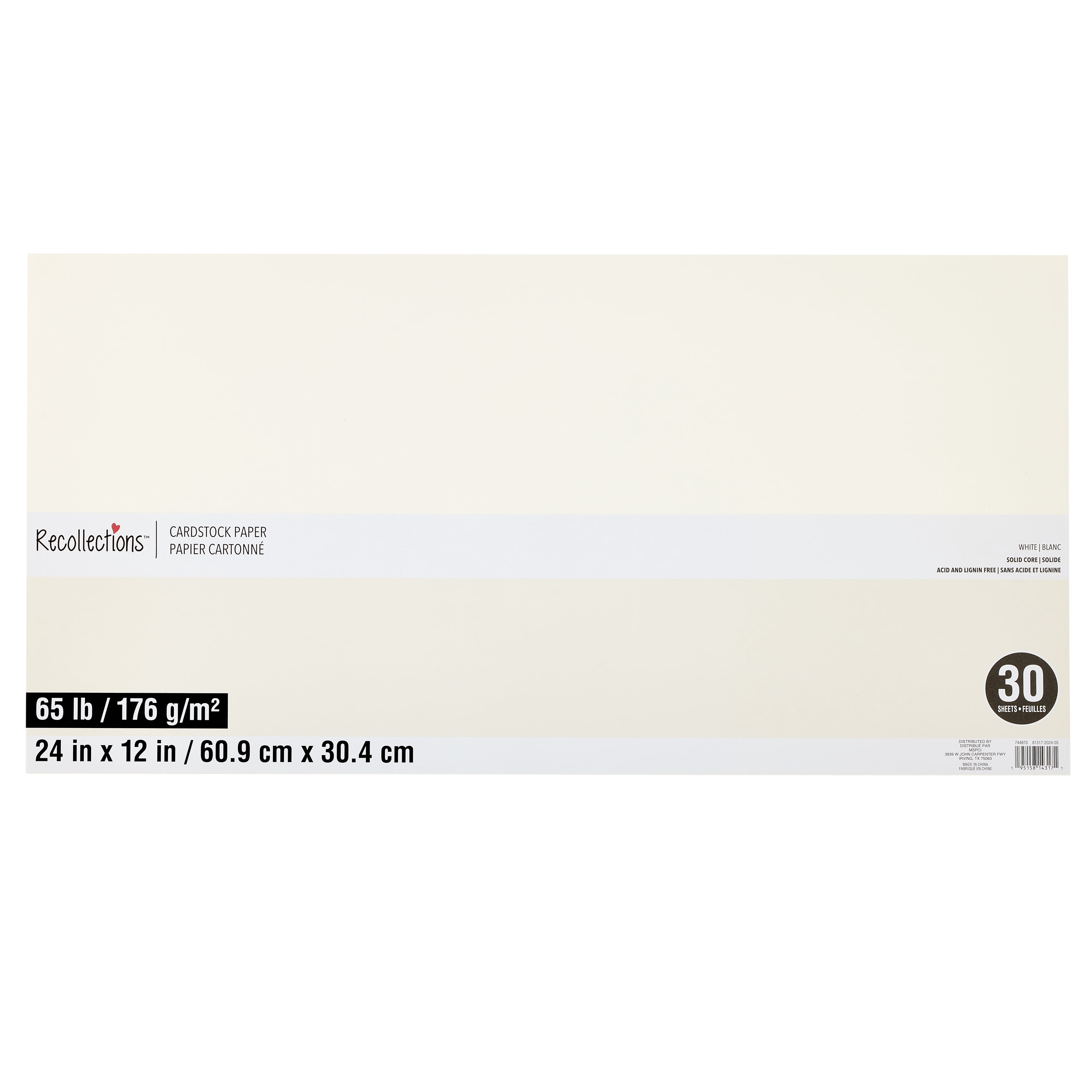 24" x 12" White Cardstock Paper by Recollections - Acid and Lignin Free Paper for Scrapbooks - Arts & Crafts - 30 Sheets