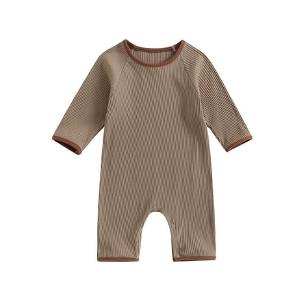 

Wassery Baby Boys Girls Fall Jumpsuit 0 3 6 9 12 Months Infant Cotton Clothes Cute Long Sleeve Contrast Color Ribbed Romper Pajamas One Piece Bodysuit for Daily Wear
