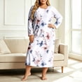 thumbnail image 2 of ZHYou Plus Size Midi Dresses for Women Floral Printed Long Sleeve Round Neck Loose Casual Nightgown Loungewear Sleep Dresses,Multicolor,Size M, 2 of 7