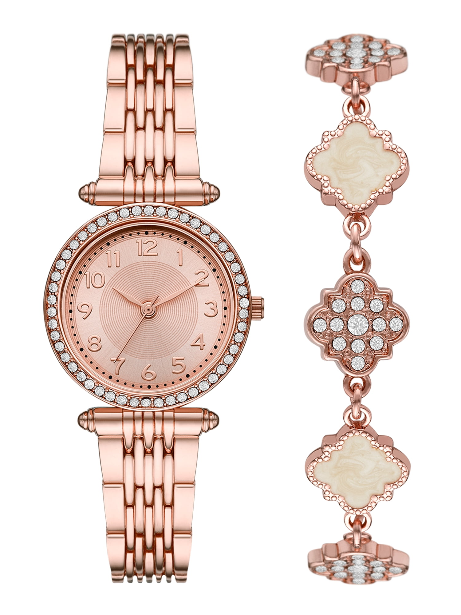 George Adult Female Analog Watch and Bracelet Set in Rose Gold and Black 42040SWMM Walmart