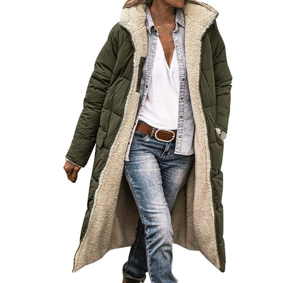 DondPO Puffer Jacket Womens Ladies Fashionable Warm Winter Coat Double Faced Long Sleeve Hooded Down Jacket Winter Jackets for Women Furry Jacket Green M Clearance!