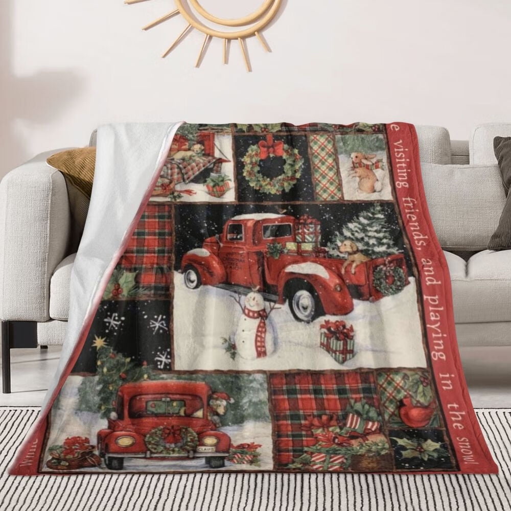 Christmas Blanket Vintage Red Truck Throw Blanket Christmas Snowman
