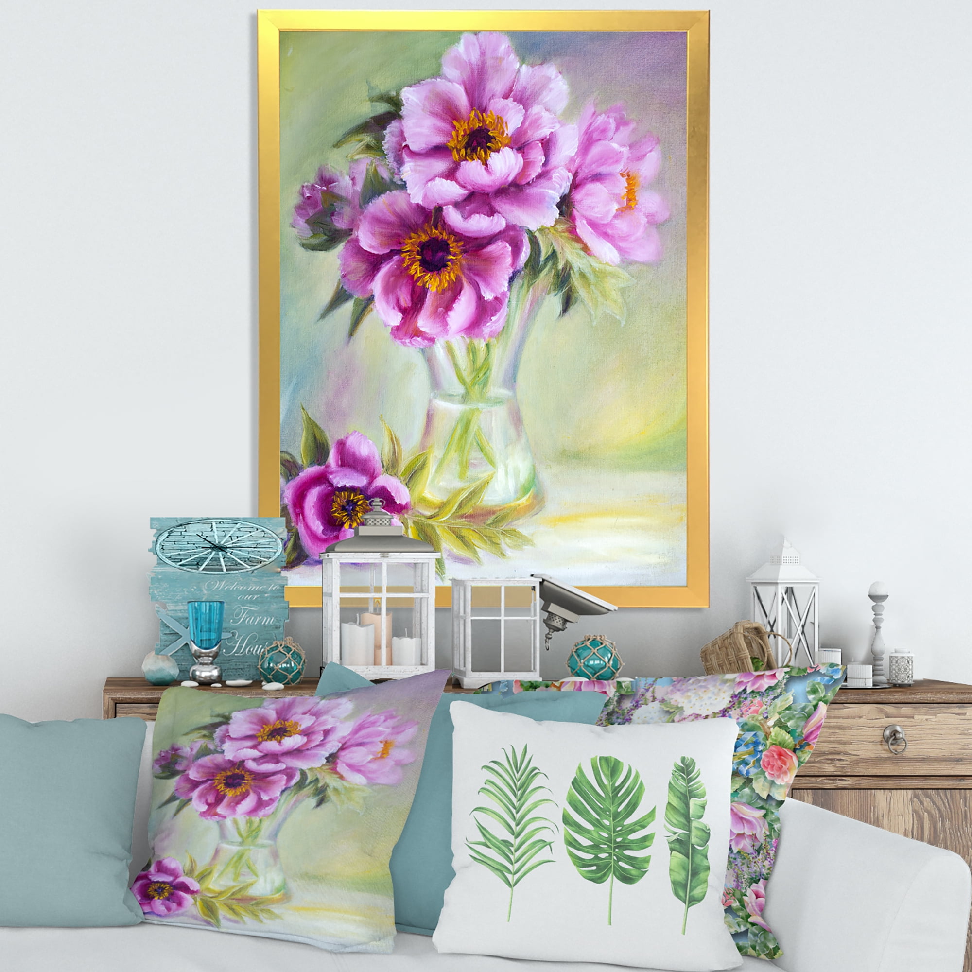 Designart 'Purple Peonies In Vase Still Life' Traditional Framed Art Print